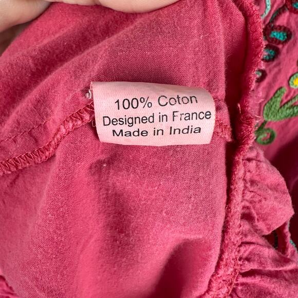 Zen Ethic Embroidered Mini Dress Size Small Pink Ruffle Dress Tunic Hippie Boho - Picture 4 of 10